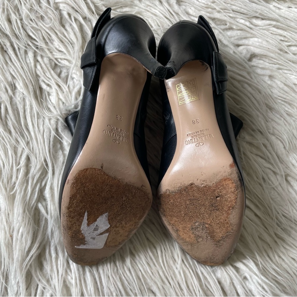 Valentino Garavani Black Leather Bow Accents High Heeled Ankle Booties Size 38 - Picture 13 of 13